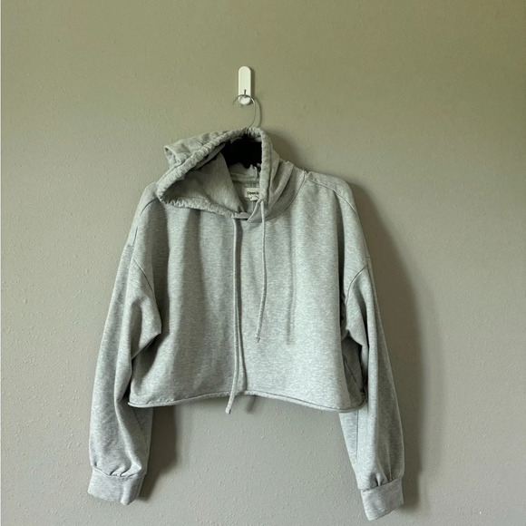 open edit Sweaters - Open Edit Heather Gray Cropped Hoodie Medium